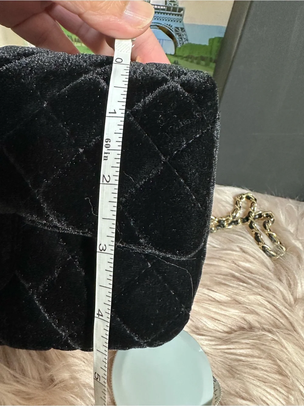 GWP Black Quilted Velvet Mini Shoulder Bag with Gold Chain and Charms